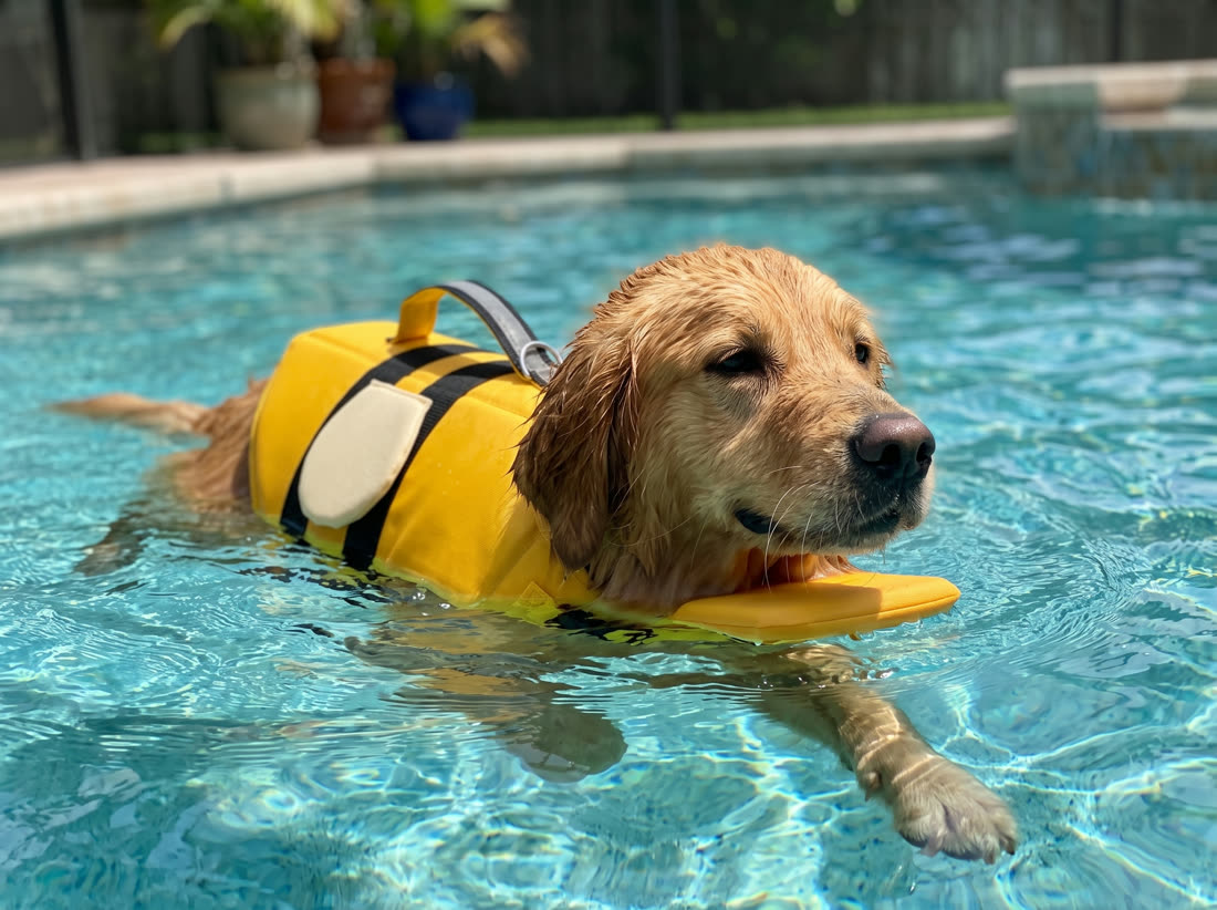 The head float keeps his chin above the water