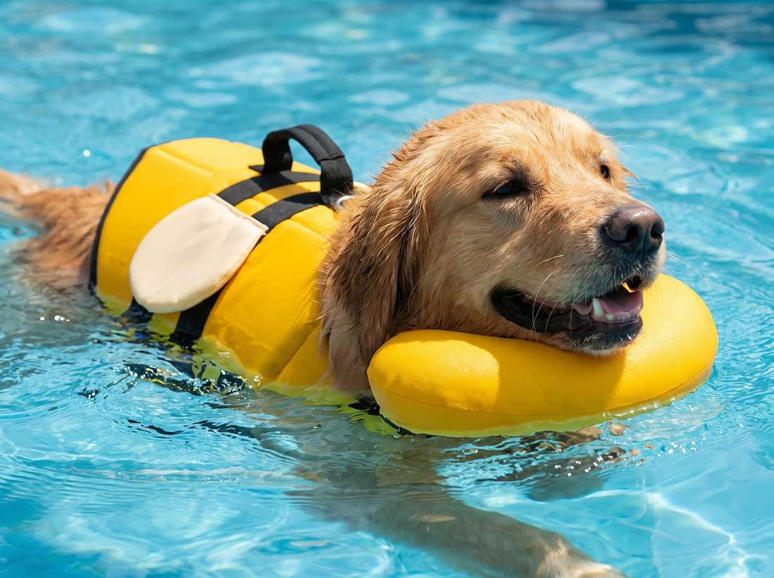 The head float keeps his chin above the water